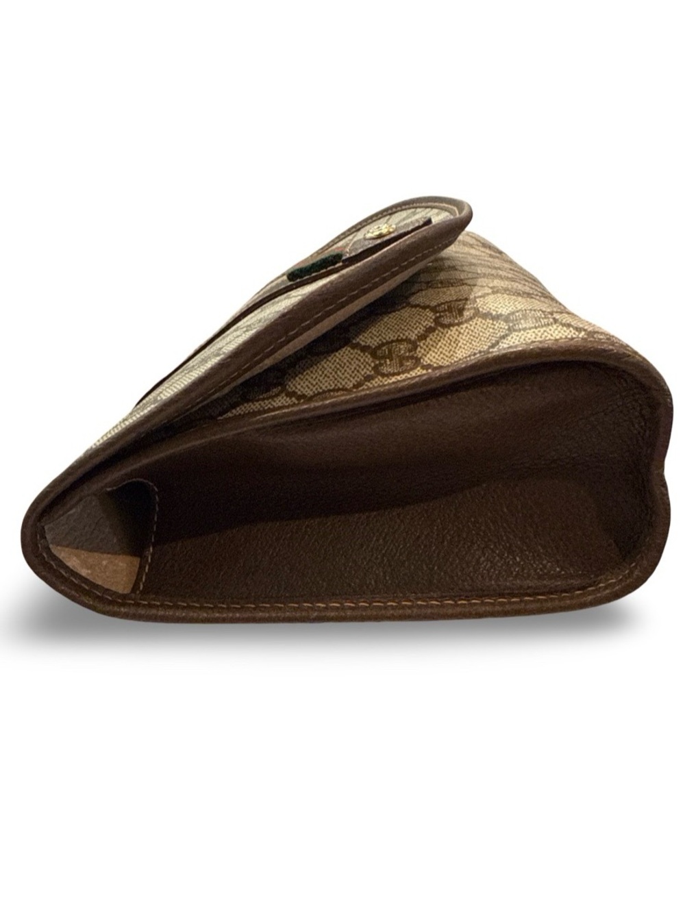 Vintage Gucci GG Supreme Monogram Web Clutch Bag Brown Canvas Leather Crossbody - Picture 9 of 14